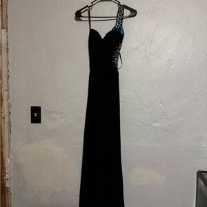 Cache Black One Shoulder Dress with Blue Accents